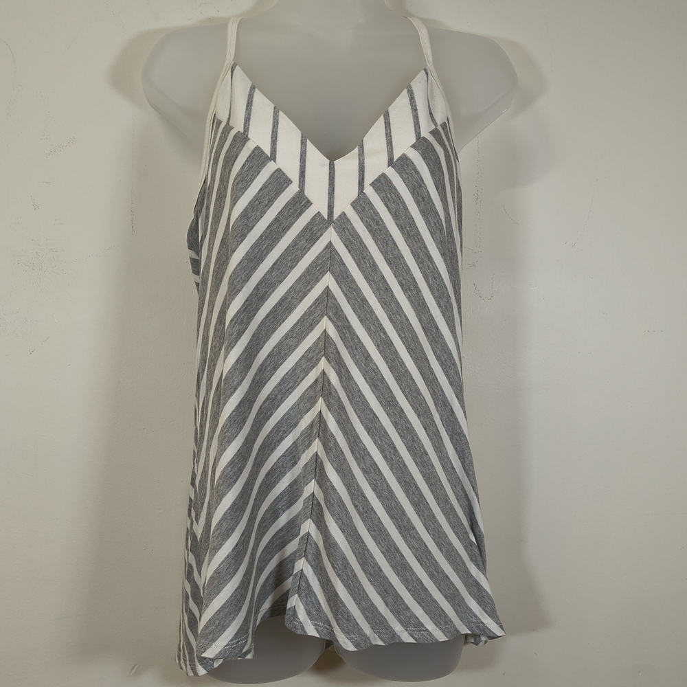 Laila Jayde Women's Gray and White Striped Tank Top , Size L